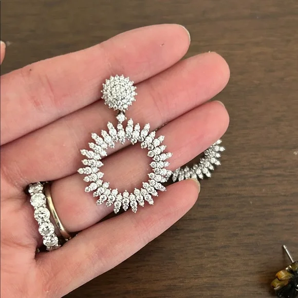 Elegant Silver Crystal Hoop Earrings - Picture 1 of 2